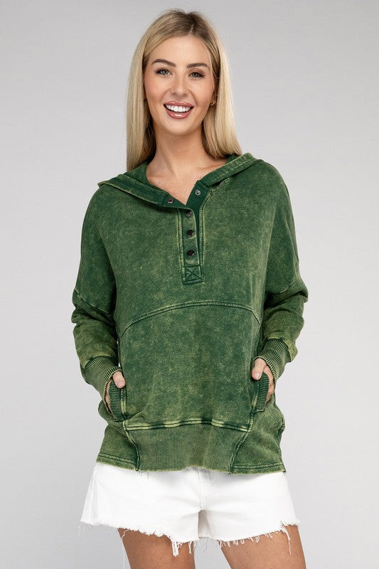 Women's Loose Fit Acid Wash Kangaroo Pocket Hoodie