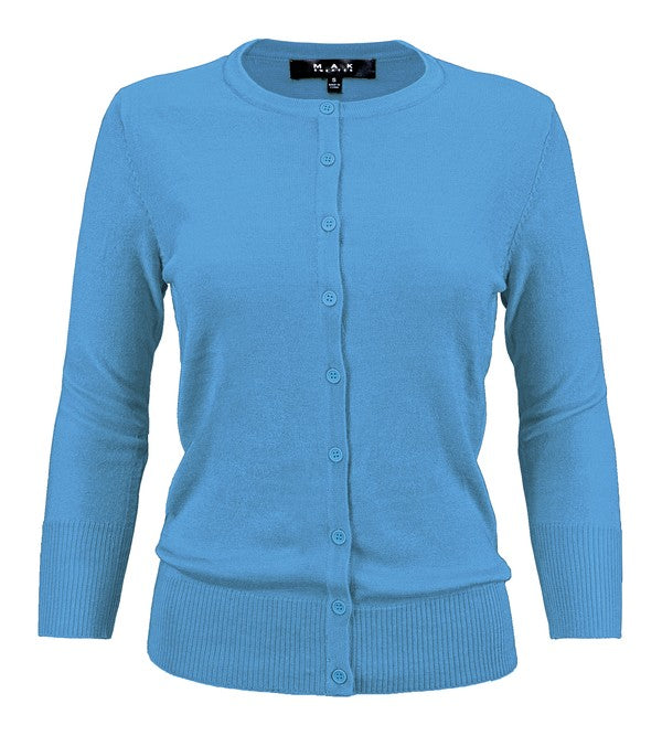 Women's Casual Crewneck Button Down Knit Cardigan Sweater