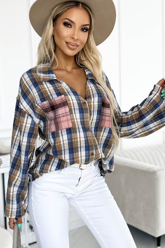 Women's Plaid Asymmetric Buttons Shirt