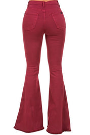 Women's High Rise Bell Bottom Jeans in Wine