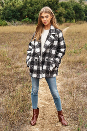 Women's Double Breasted Fuzzy Boucle Coat Jacket