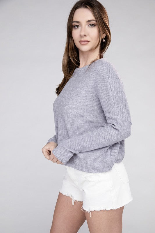 Women's Cozy Ribbed Dolman Long Sleeve Sweater