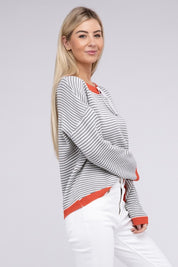 Women's Contrast Trimmed Striped Pullover Knit