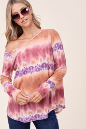 Women's Cozy Tie Dye Print One Shoulder Top