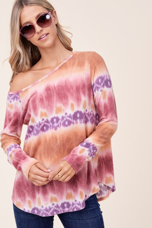 Women's Cozy Tie Dye Print One Shoulder Top