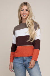 Women's Long Sleeve Round Neck Striped Knit Top