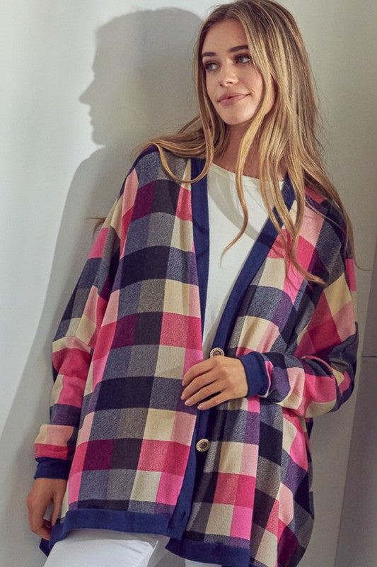 Women's Oversized Plaid Buttondown Cardigan