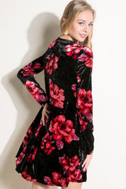 Women's Loose Fit Floral Print Velvet Swing Mini Dress