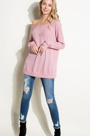 Women's Waffle One Shoulder Long Sleeve Top