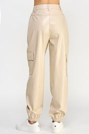 Women's Casual Loose Fit Vegan Leather Cargo Pants