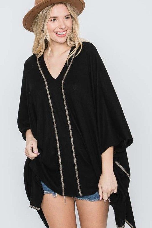 Women's Oversized V-Neck Poncho Top