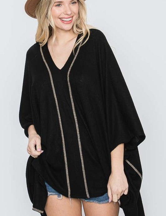 Women's Oversized V-Neck Poncho Top