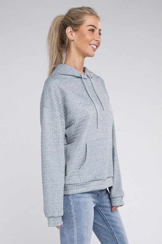 Women's Textured Drawstring Hoodie with Pocket