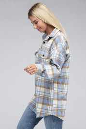 Women's Casual Plaid Shacket with Button Details