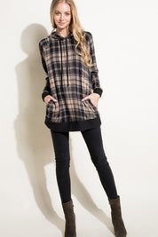 Women's Casual Plaid Mixed Hoodie Sweatshirt