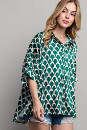 Women's Geometric Print Oversized Button Down Shirt