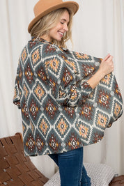 Women's Plus Oversized Fuzzy Aztec Button Down Shacket