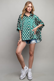 Women's Geometric Print Oversized Button Down Shirt