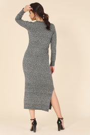 Women's Fitted V-Neck Sweater Maxi Dress