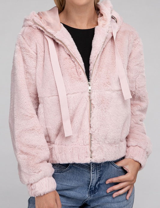 Women's Cozy Fluffy Zip-Up Teddy Hoodie