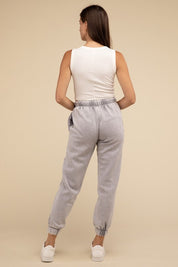 Women's Acid Wash Fleece Sweatpants with Pockets