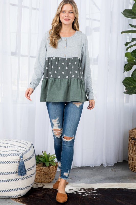 Women's Casual Colorblock Polka Dot Top