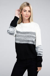 Women's Color Block Long Sleeve Round Neck Sweater