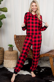 Women's Casual Plaid Hoodie Jogging Set