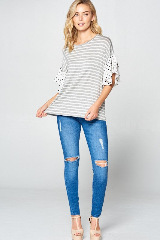 Women's Polka Dot Ruffle Sleeve Top