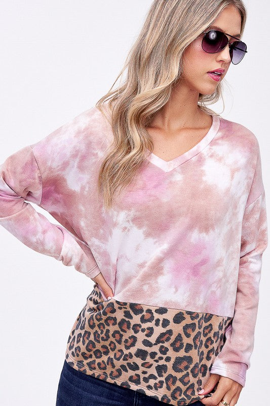 Women's Loose Fit Tie Dye & Cheetah Print Boxy Top