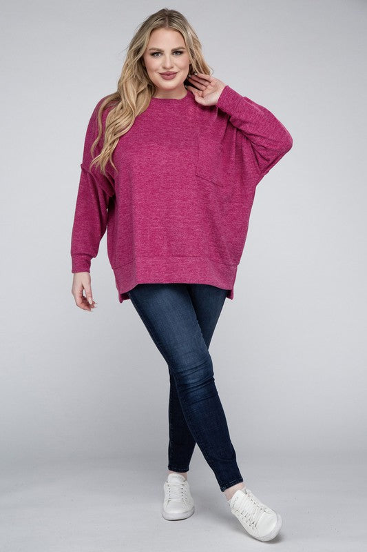 Plus Size Oversized Melange Drop Shoulder Sweater