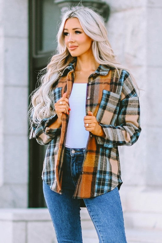 Women's Long Sleeve Plaid Button-Up Shirt with Pockets