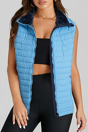 Women's Sky Blue Quilted Sleeveless Puffer Vest