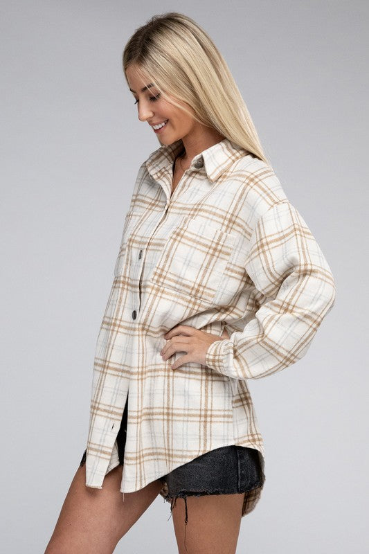 Women's Beige Plaid Shacket