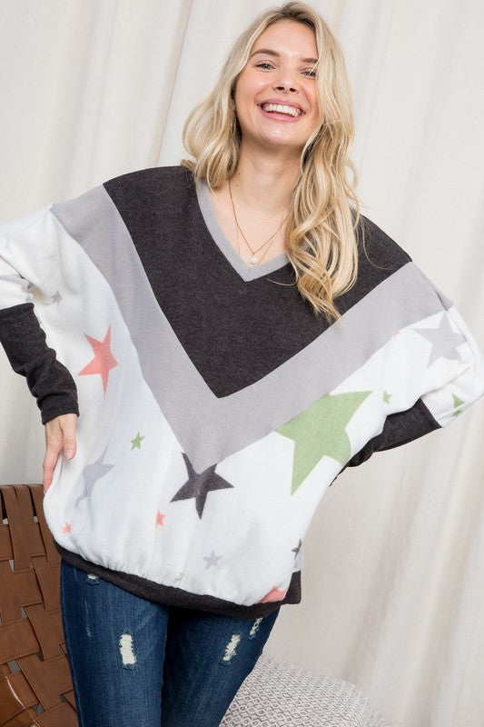 Women's Oversized Star Print Cozy Pullover Top