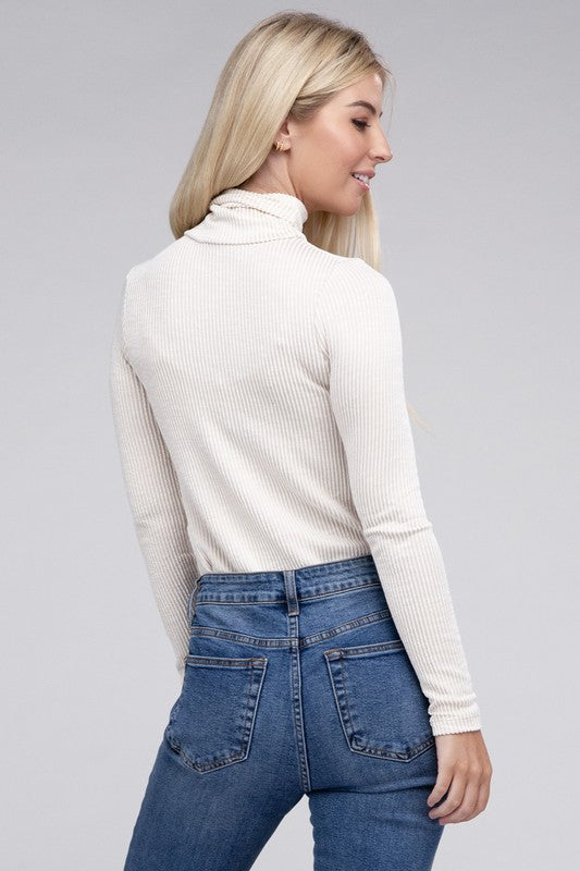 Women's Relaxed Ribbed Turtle Neck Long Sleeve Top