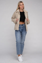 Women's Relaxed Fit Cozy Sherpa Button-Front Jacket