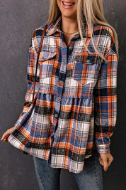 Women's Multicolor Plaid Ruffled Shirt Jacket