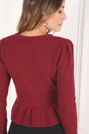 Women's Puff Sleeve Peplum Sweater Top