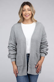 Plus Size Oversized Waffle Open Cardigan Sweater