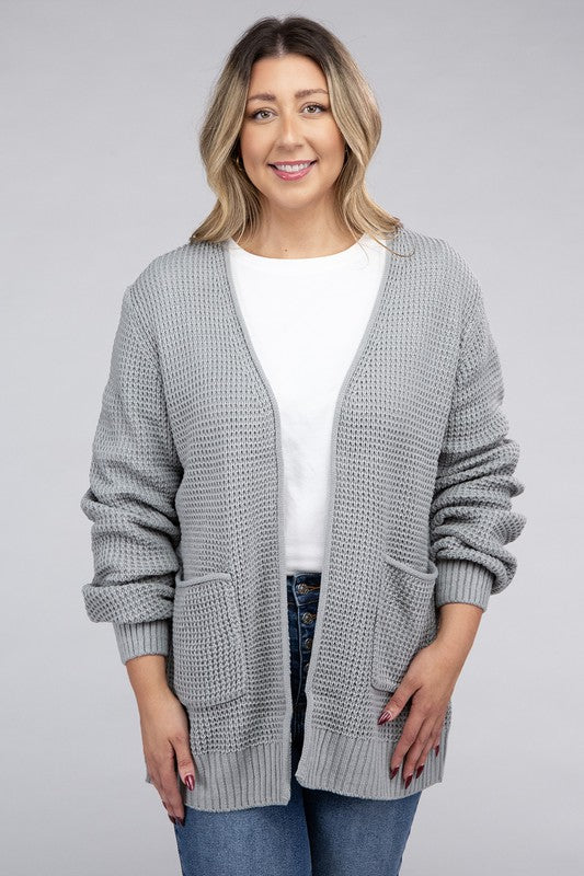 Plus Size Oversized Waffle Open Cardigan Sweater