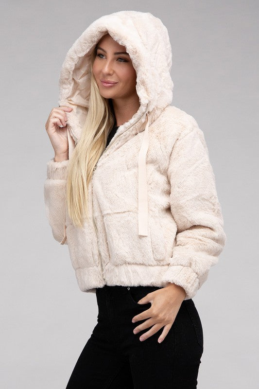 Women's Cozy Fluffy Zip-Up Teddy Hoodie