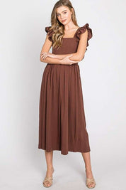 Women's Ruffle Sleeve Midi Dress with Cut Out Back