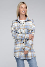 Women's Casual Plaid Shacket with Button Details