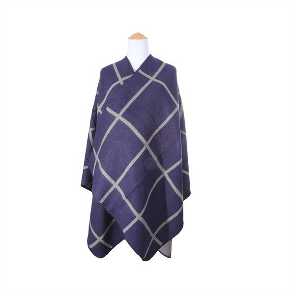 Unisex Oversized Asymmetrical Poncho with Stripe Detail