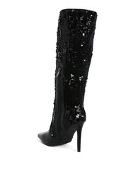 Women's Sequin Embellished Stiletto Long Boots