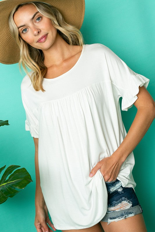 Women's Ruffled Short Sleeve Baby Doll Top