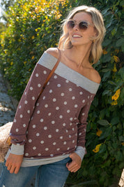 Plus Size Off Shoulder Polka Dot Long Sleeve Top