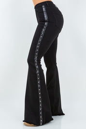 Women's High Rise Bell Bottom Jeans with Side Studs