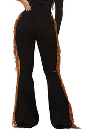 Women's High Rise Fringe Bell Bottom Jeans